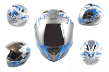 Шлем-интеграл   (mod:B-500) (size:M, бело-синий, зеркальный визор, DARK ANGEL)   BEON