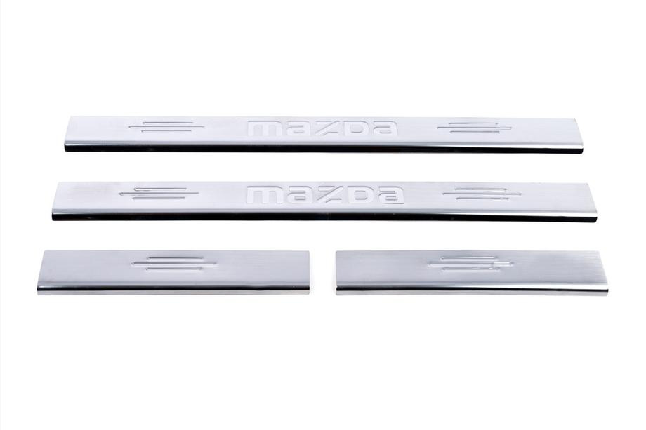 Накладка на пороги Carmos (нерж) V-1 2 накладки, з написом V-1 для Mazda 3 2003-2009 рр