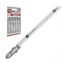 набор полотен 5 ед. для лобзика. Рабочая длина 75 мм, расстояние между зубцами 4,0 мм, для работы по древесине и ламинату.