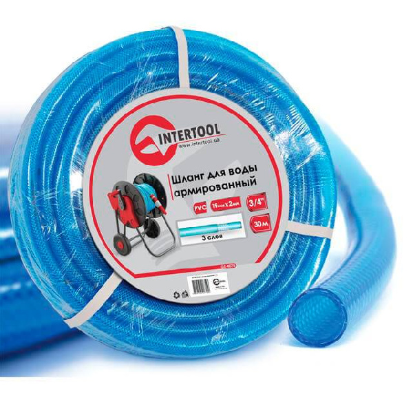 Шланг для воды трехслойный, синий, 3/4, 30 м, армированный, PVC