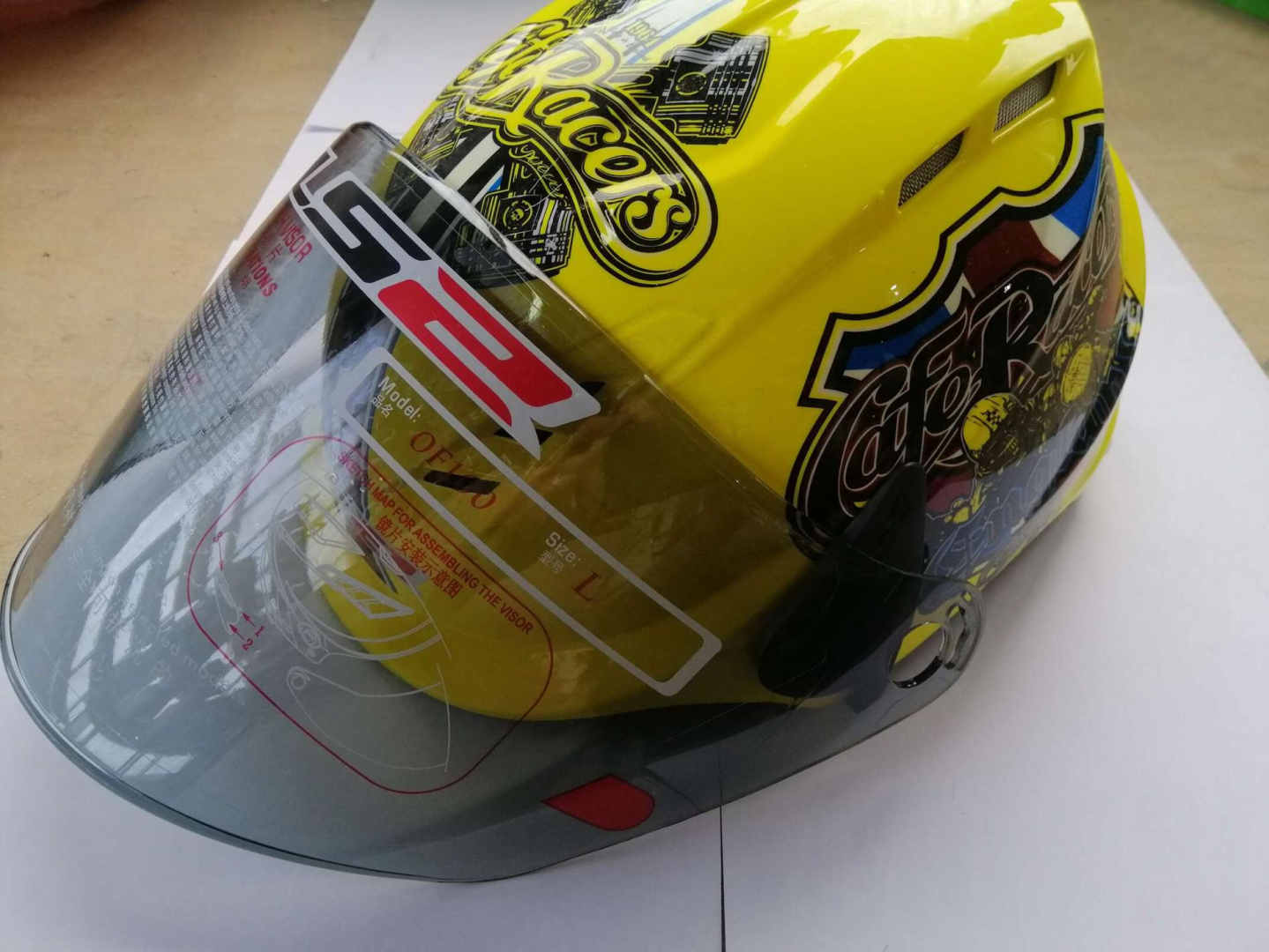 Шлем открытый   (mod:100) (аэроформа, черный визор) (size:XL, желтый)   LS2