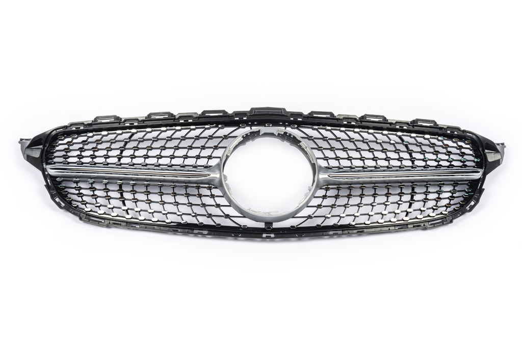 Передня решітка Diamond Silver (для Avantgarde/AMG-Line/C43 AMG) 2014-2018, з камерою для Mercedes C-сlass W205 рр