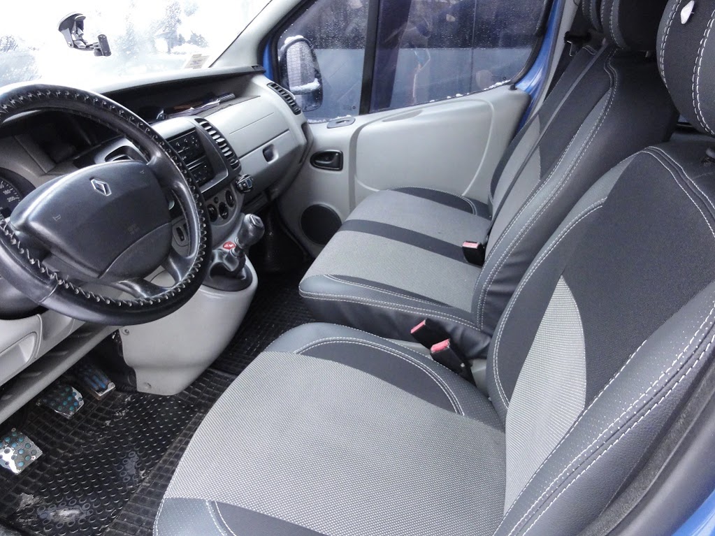 Авточохли (кожзам і тканина, Premium) Передні 2 і 1 та салон для Opel Vivaro 2001-2015 рр