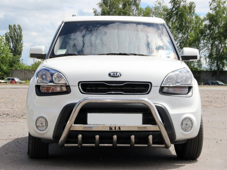 Кенгурятник (нерж) 51 мм, з написом для Kia Soul I 2008-2013 рр