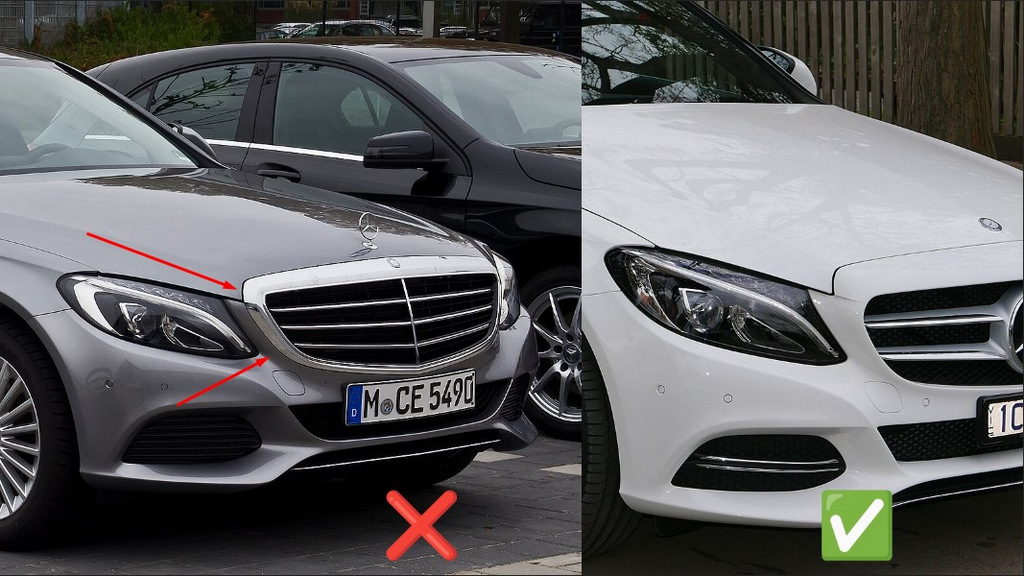 Передня решітка AMG Silver (для Avantgarde/AMG-Line/C43 AMG) 2014-2018, з камерою для Mercedes C-сlass W205 рр