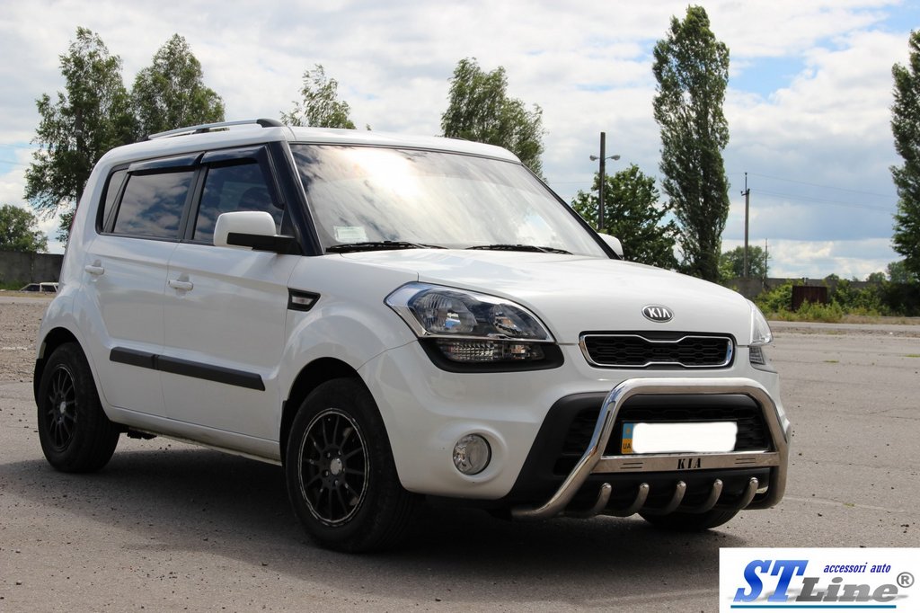 Кенгурятник (нерж) 60 мм, з написом для Kia Soul I 2008-2013 рр