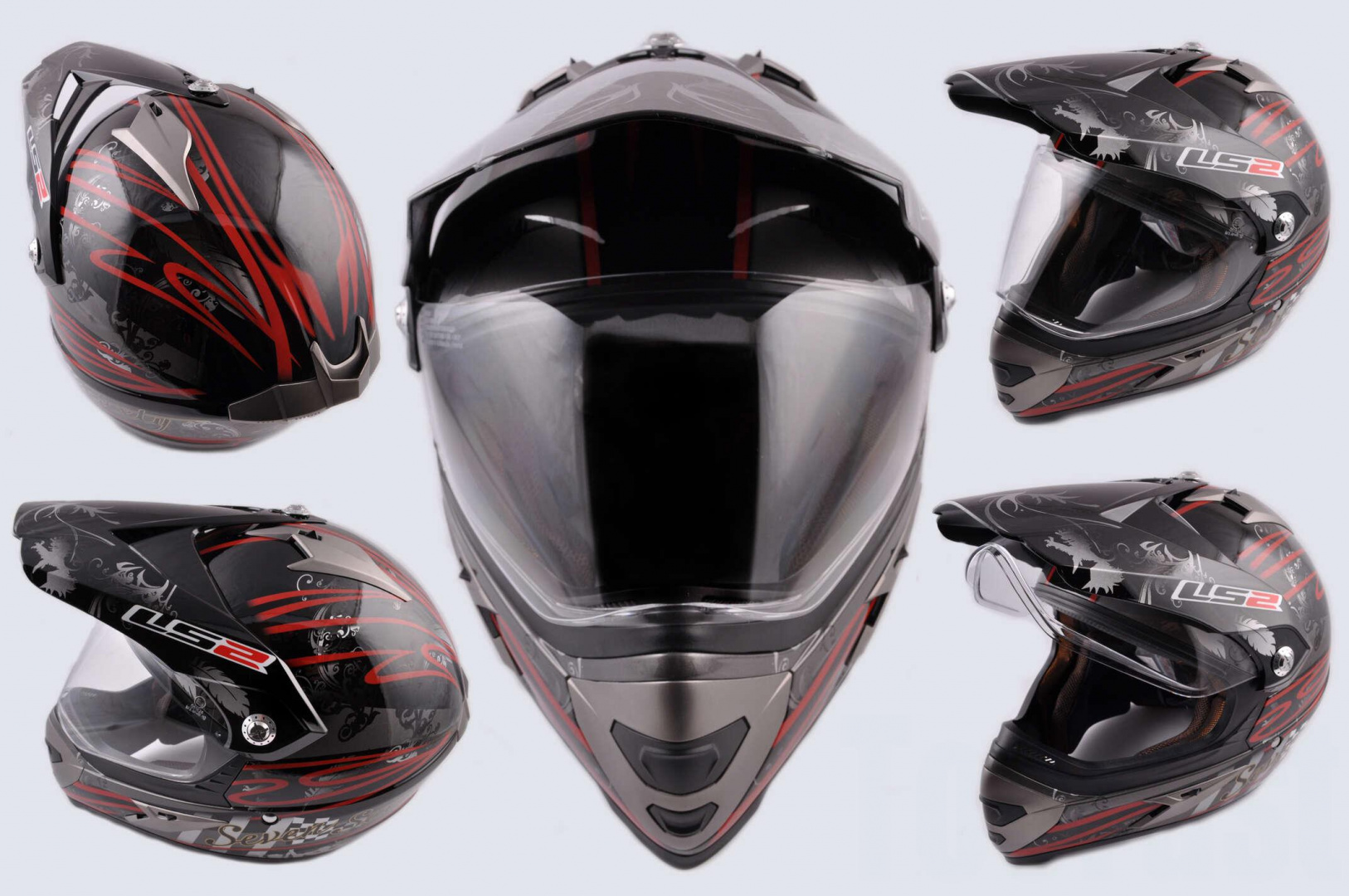 Шлем кроссовый   (mod:Seventy six) (с визором, size:XXL, черно-красный)   LS-2