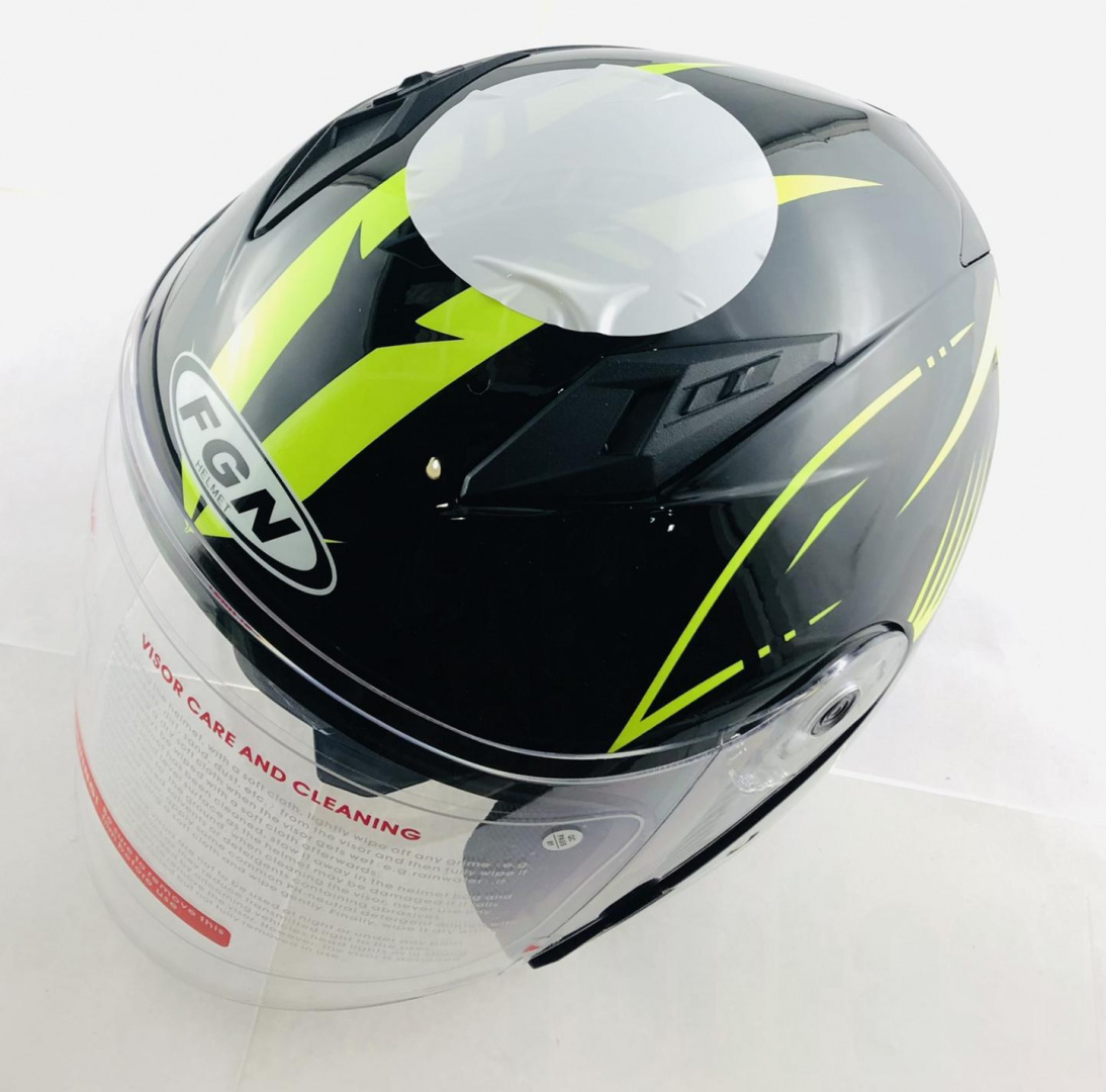 Шлем открытый   (mod:FX-512) (size:L,черный, желтый декор, ARROW)   FGN