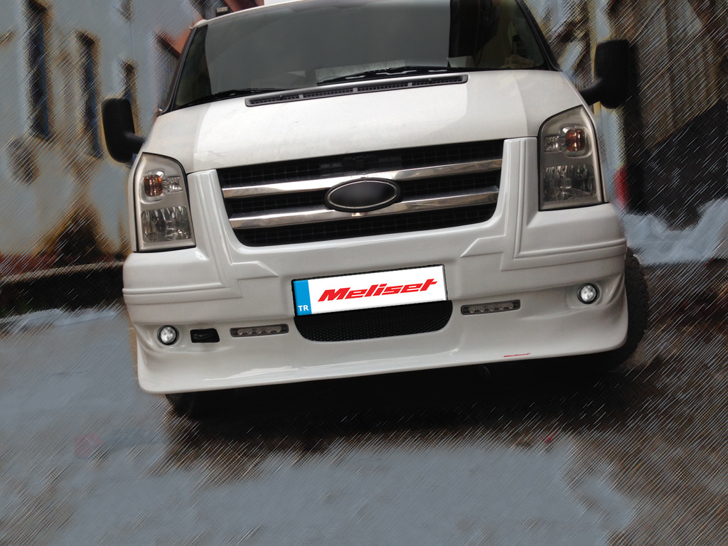 Накладка на передній бампер (2006-2014, DRL, з ґратами) для Ford Transit рр