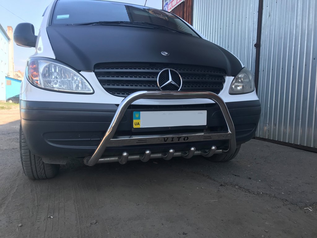 Кенгурятник 60мм (нерж.) з написом, 2004-2010, 60мм для Mercedes Vito W639 рр