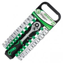 Набор торцевых головок с трещоточной рукояткой 3/8, Cr-V, 20 ед. GHI