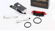 Фонарь передний (в сборе) велосипедный 300 lumen+задний 15 lumen, Li-ion 3.7V 330mAh зарядка от USB, влагозащитные к-кт, CYGM-2218 DS