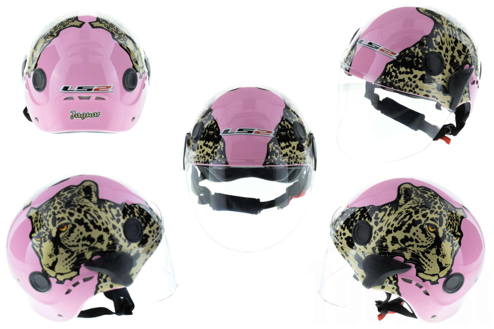 Шлем открытый   (mod:101) (классическая форма, прозрачный визор) (size:XL, розовый JAGUAR)   LS2