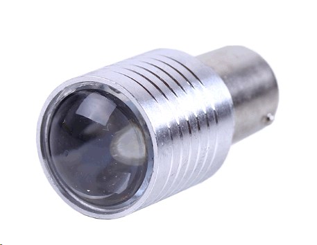 Лампа S25 (двухконтактная, диодная) 12V 5W (стоп, габарит) (белая, ЛИНЗА) AMG