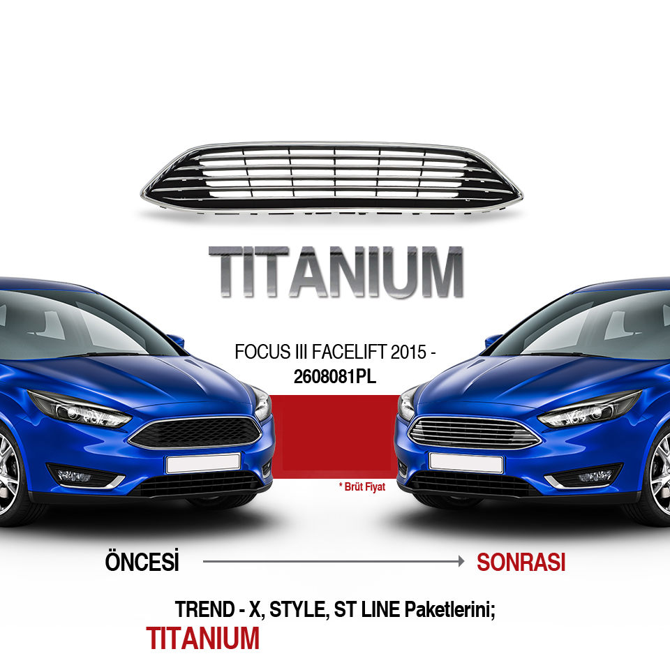 Передня решітка (Titanium) для Ford Focus III 2011-2017 рр