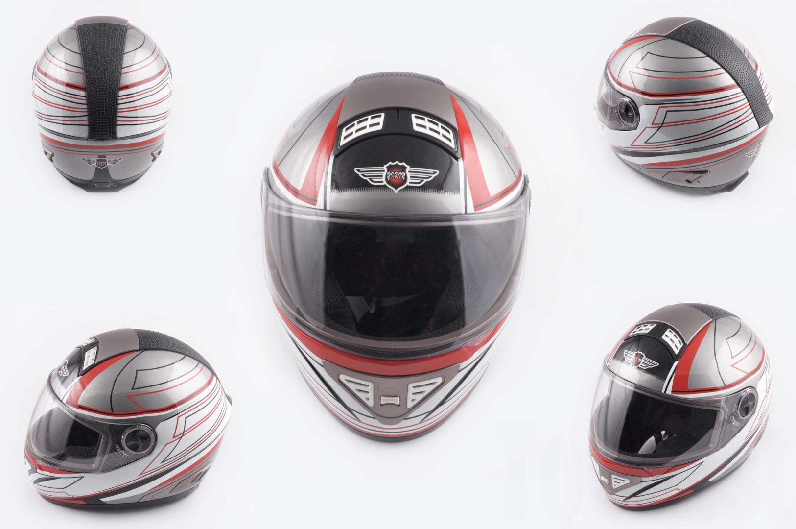 Шлем-интеграл   (mod:550) (premium class) (size:L, серо-красный)   KOJI