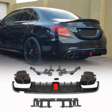 Дифузор заднього бампера з насадками (для SD С43 AMG 2015-2019, Карбон) Mercedes C-сlass W205 2014-2021 рр.