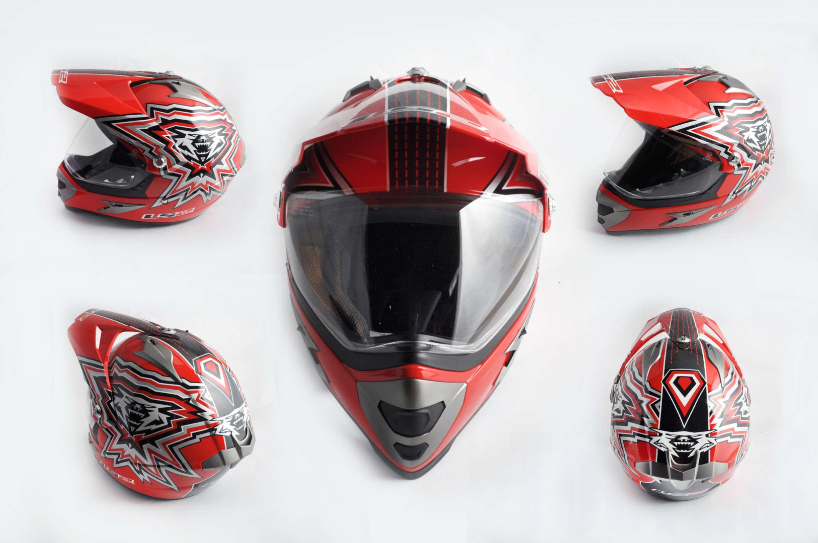 Шлем кроссовый   (mod:MX433) (с визором, size:XL, красный)   LS-2