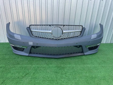 Передній бампер 2011-2014 AMG C63 з решіткою Diamond Silver Mercedes C-class W204 2007-2015 рр.