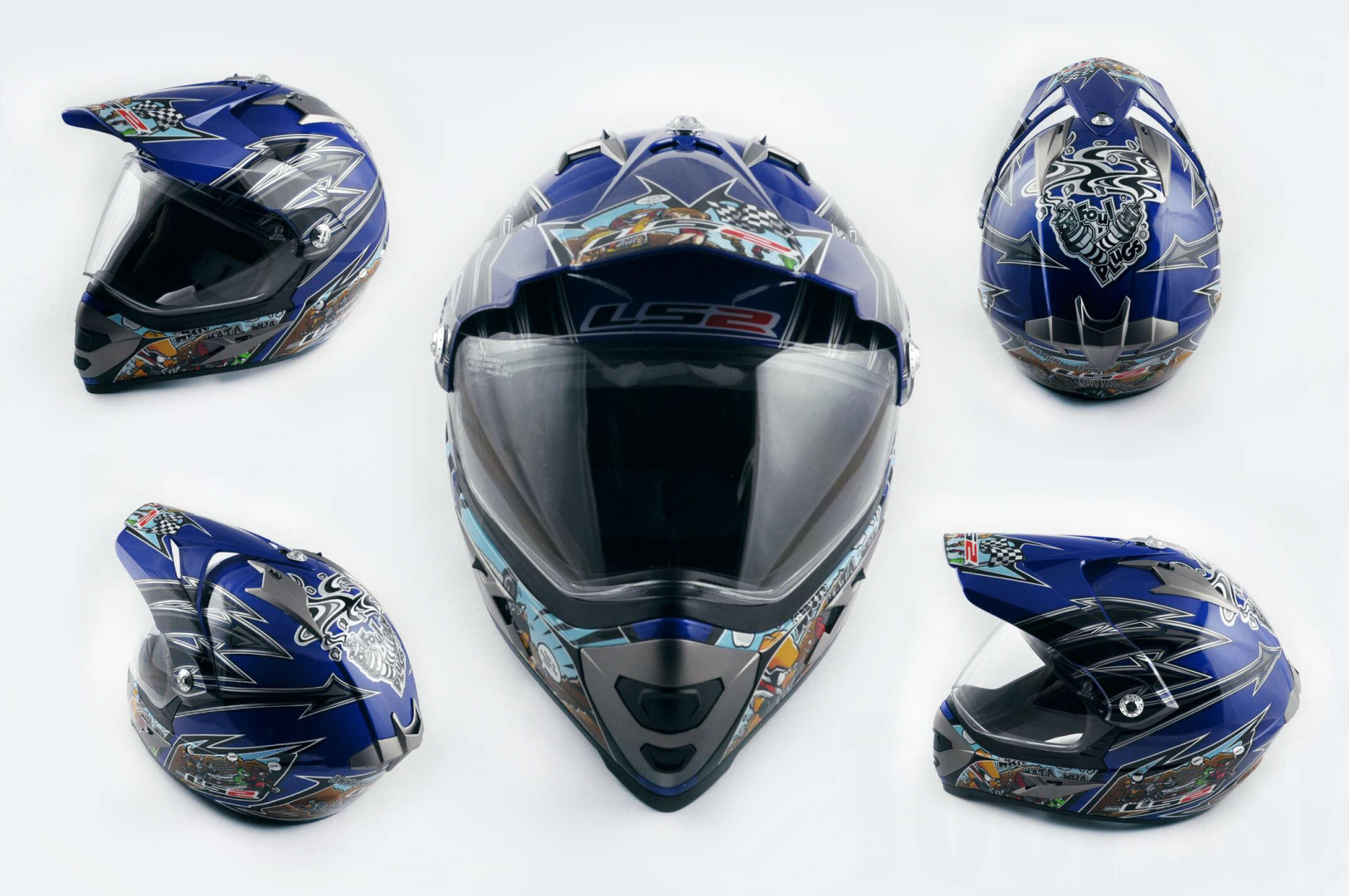 Шлем кроссовый   (mod:MX433) (с визором, size:ХL, синий, FOUL PLUGS)   LS-2