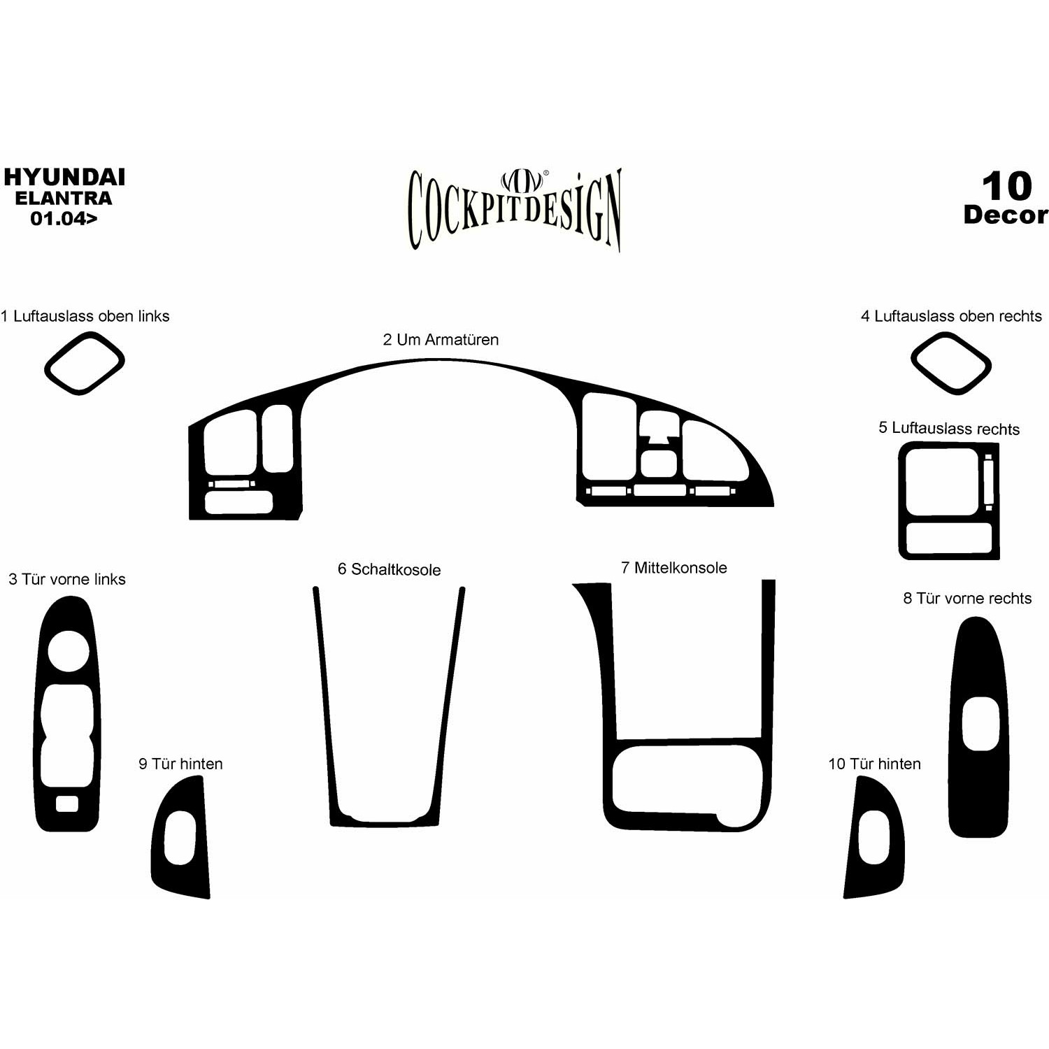 Накладки на панель дерево для Hyundai Elantra (HD) 2006-2011 рр