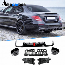 Дифузор заднього бампера з насадками V1 (для AMG/AMG-Line 2016-2019, Карбон) Mercedes E-сlass W213 2016-2023 рр.