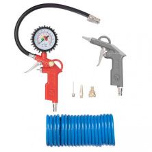Набор пневмоинструментов 6 единиц: пистолет для подкачки, продувочный пистолет, шланг полиуретановый 5 м, три наконечника