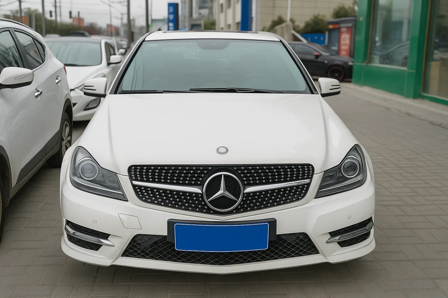 Передня решітка Diamond Silver для Mercedes C-class W204 2007-2015 рр