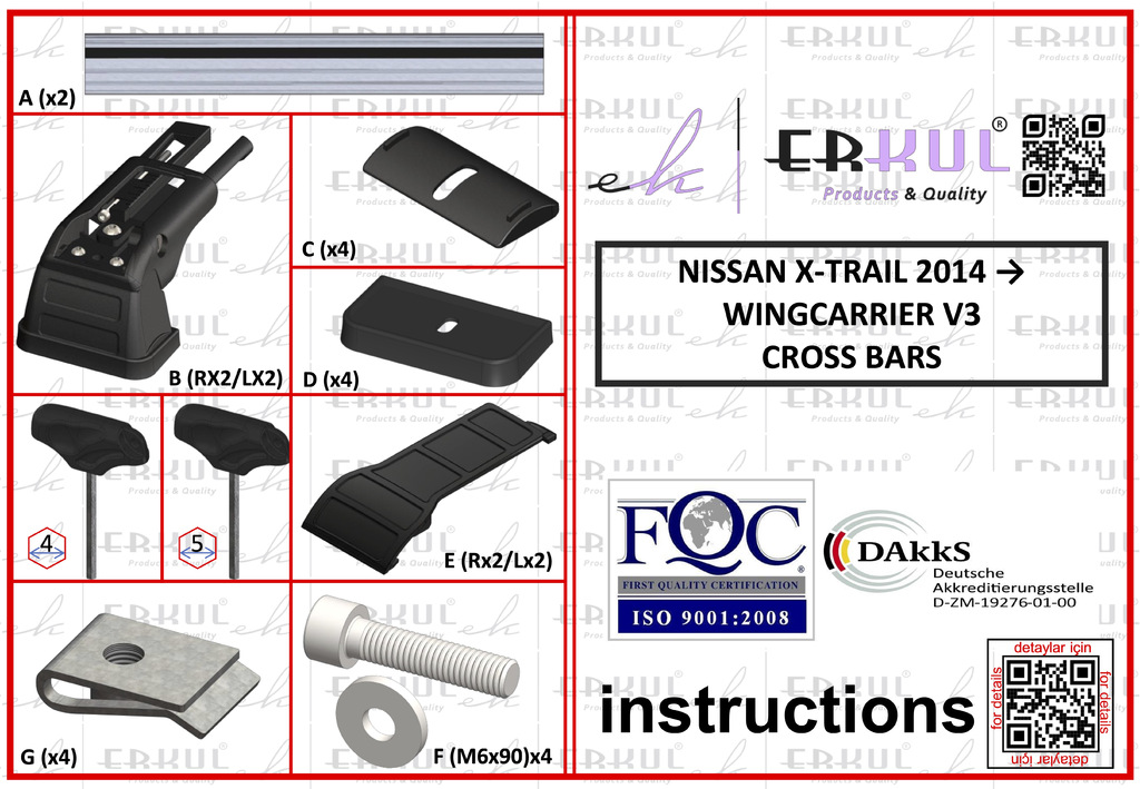 Поперечени у штатні місця під ключ Wingbar V3 (2 шт) Сірі для Nissan X-trail T32 / Rogue 2014-2021 рр